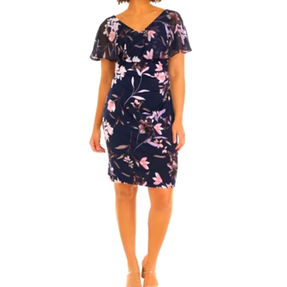 NWOT CONNECTED BEAUTIFUL WOMENS FLORAL FLUTTER SLEEVE DRESS SIZE 8